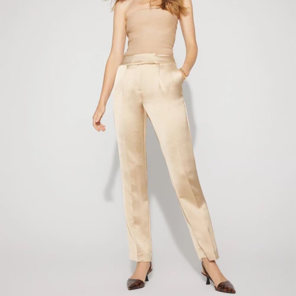nwt WHITE HOUSE BLACK MARKET satin zoey straight pants 8 prosecco